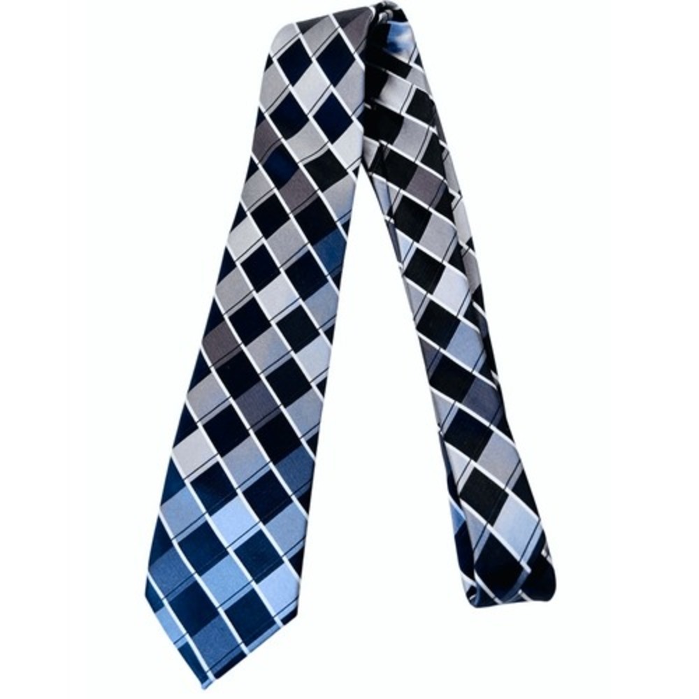 Pierre Cardin Windowpane Black Grey 100% Silk 60" x 3.25" Necktie Tie